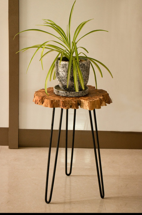 جلومبلی عسلی روستیک متریال چوب خوش نقش زیتون جنگلی پایه فلزی