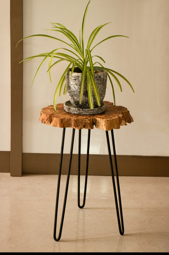 جلومبلی عسلی روستیک متریال چوب خوش نقش زیتون جنگلی پایه فلزی